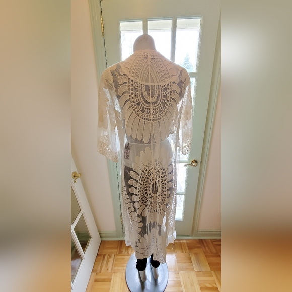 Rebellion Again Long Flower Boho Sheer Shawl Cover Up - Picture 3 of 6